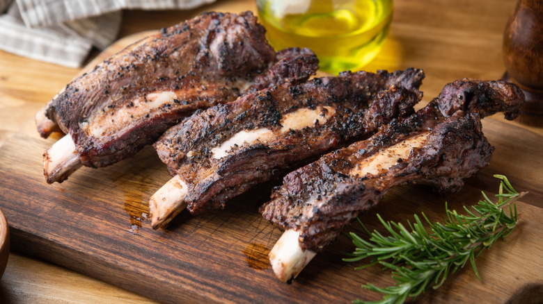Beef back ribs cooked on a grill
