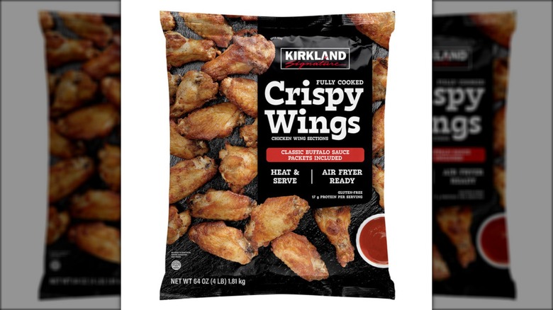 Bag of fully cooked crispy chicken wings.