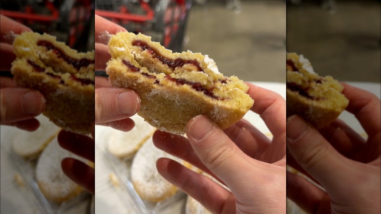Cross-section of a Kirkland Signature raspberry-filled cookie