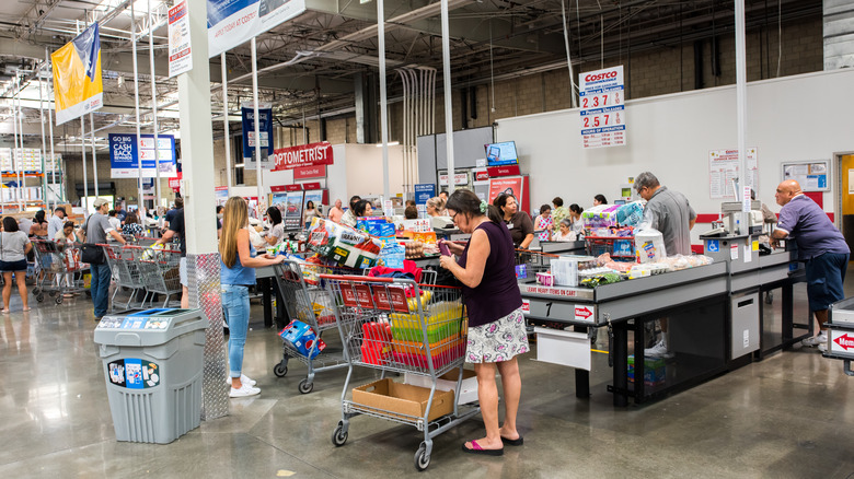 Shoppers checking out a Costco