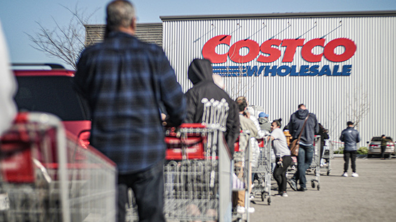 Line of shoppers outside Costco