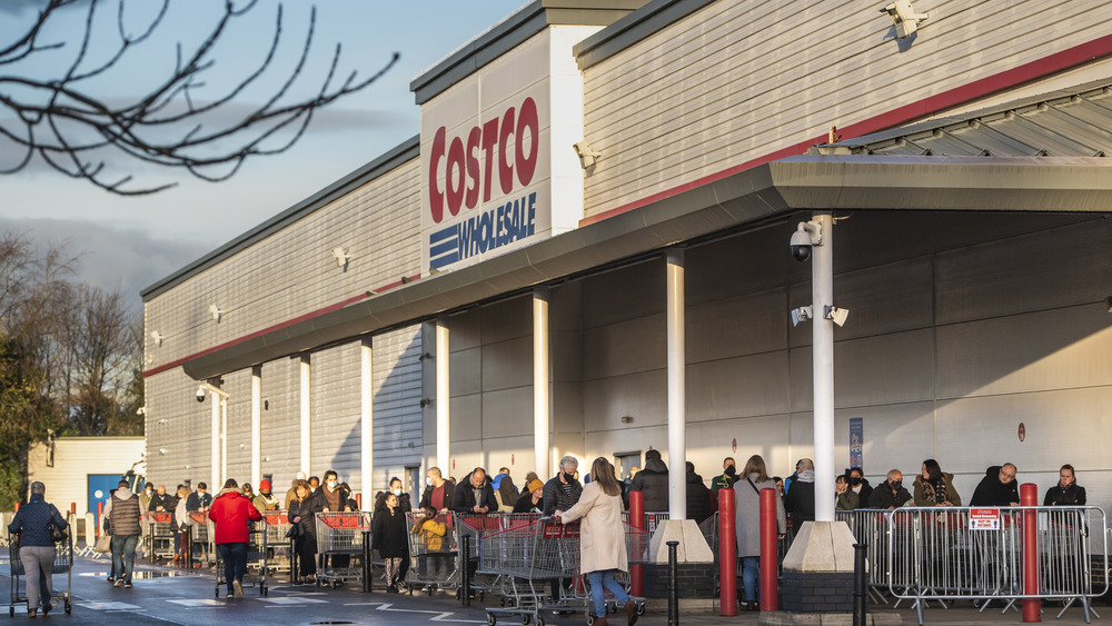 Line of shoppers outside Costco