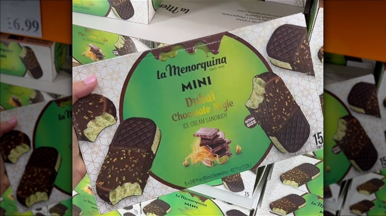 La Menorquina mini Dubai chocolate-style ice cream sandwiches from Costco
