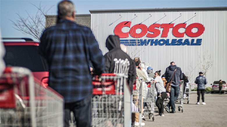 Costco members in line for shopping