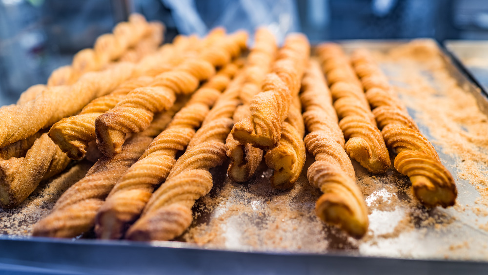 Twisted churros on tray