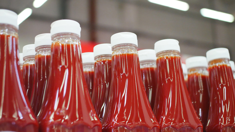Ketchup bottles on a store shelf