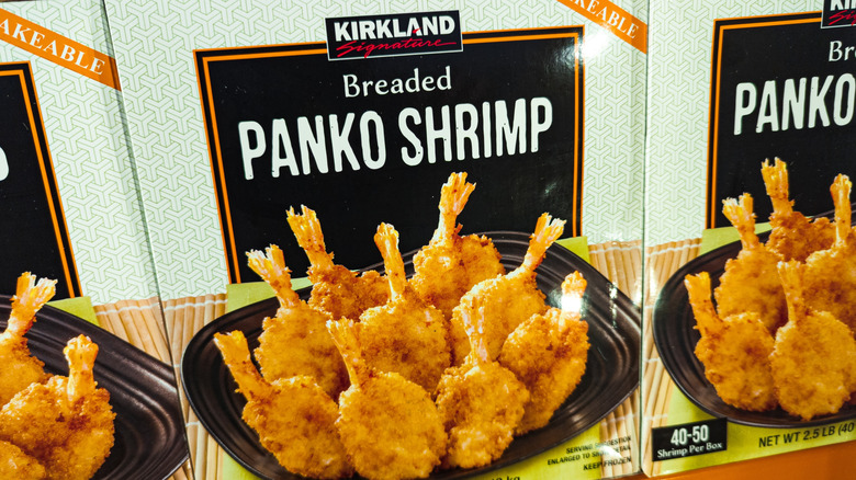 boxes of Kirkland Signature panko shrimp