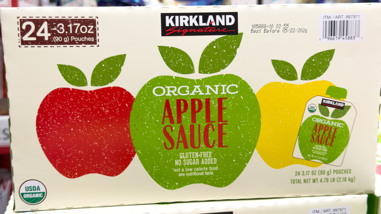 A box of Kirkland applesauce pouches