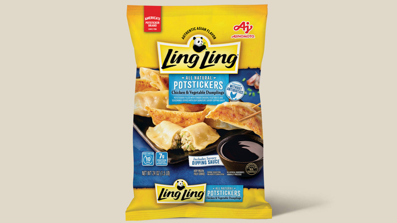 bag of Ling Ling potstickers with beige background