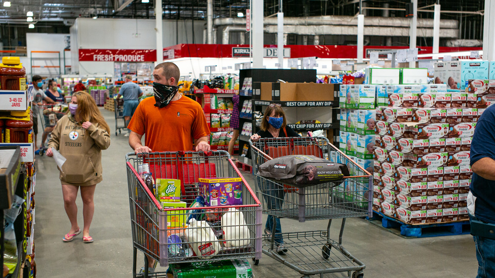 Costco shoppers wearing masks