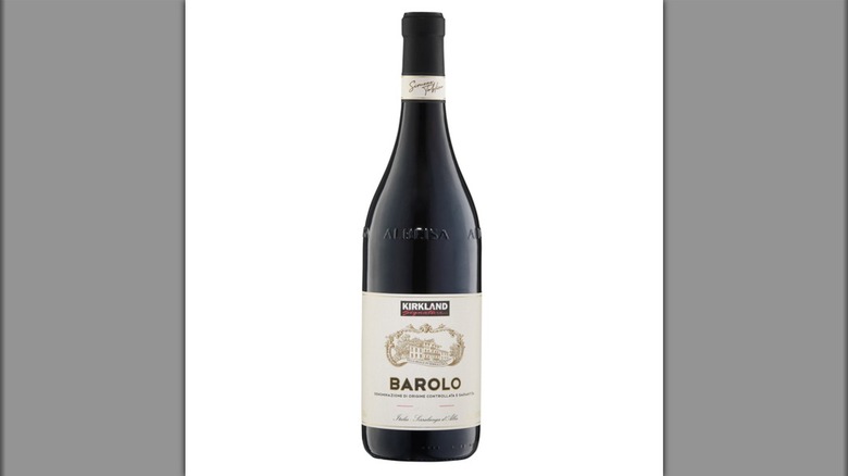 A closeup of the Kirkland Signature Barolo wine label from Costco