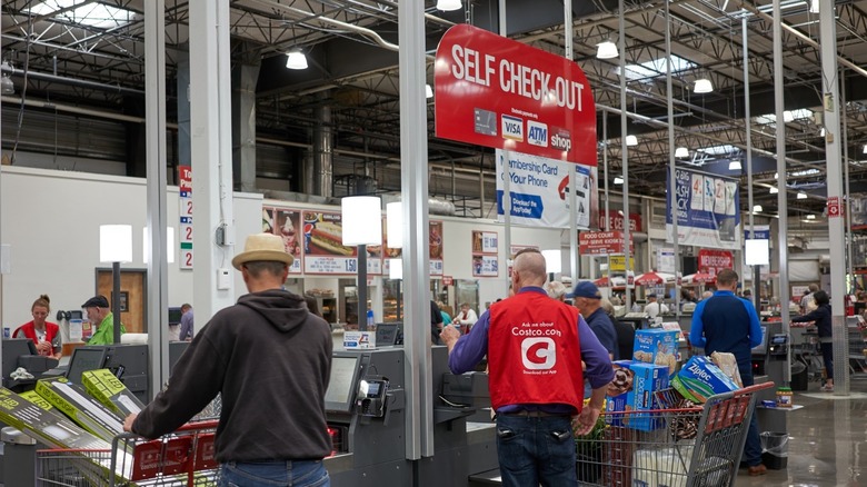 Shoppers checking out a Costco