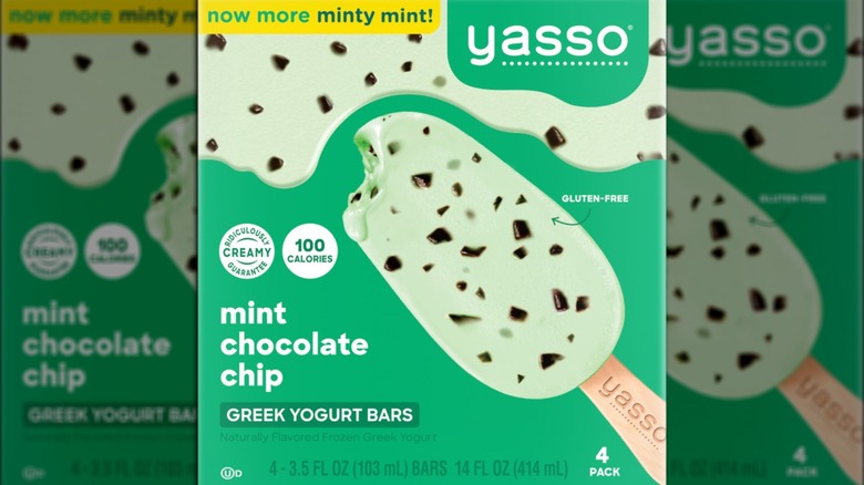A box of Yasso mint chocolate chip greek yogurt bars