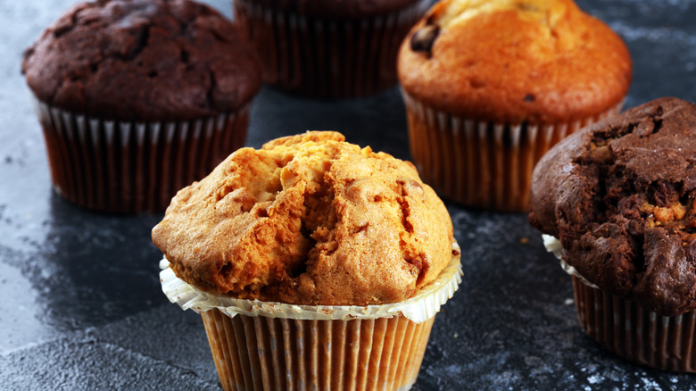 Muffins on marble table