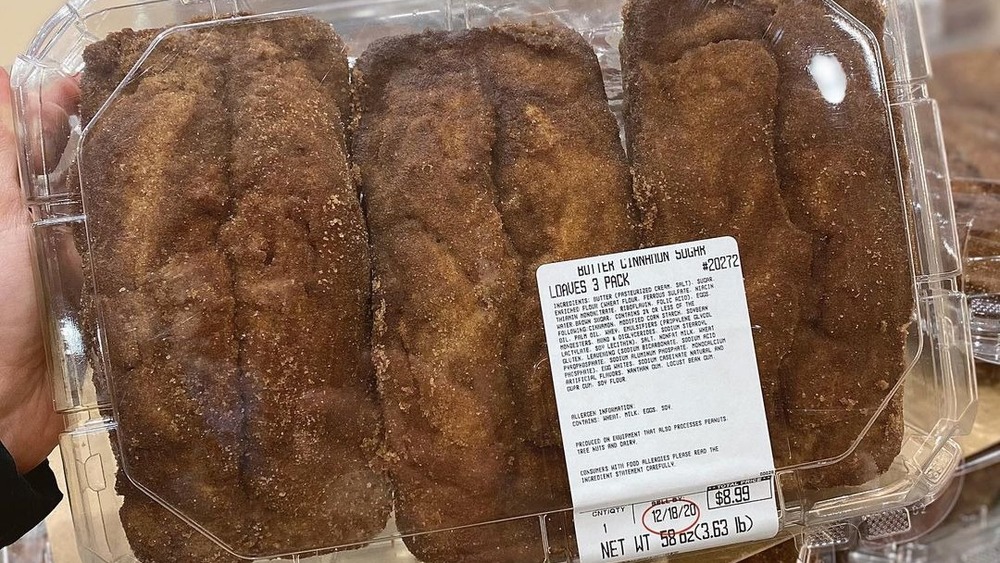 Package of Costco cinnamon sugar butter loaves