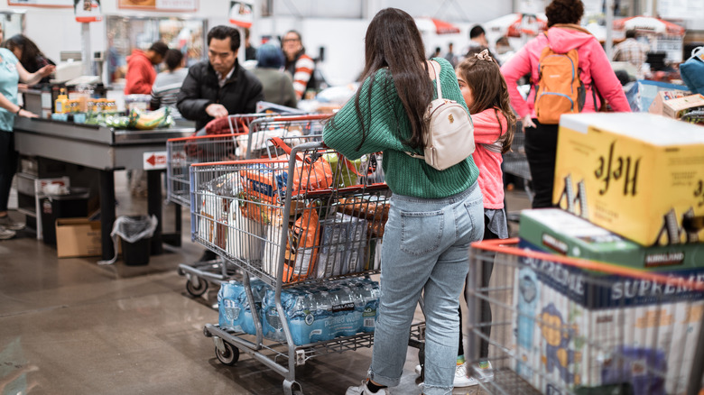 Costco shoppers checking out