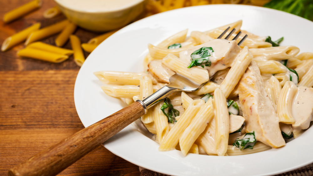 Chicken alfredo on a plate