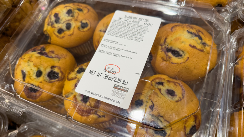 package of Costco blueberry muffins