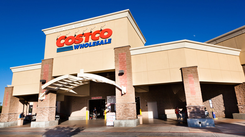 Costco storefront on sunny day with blue sky