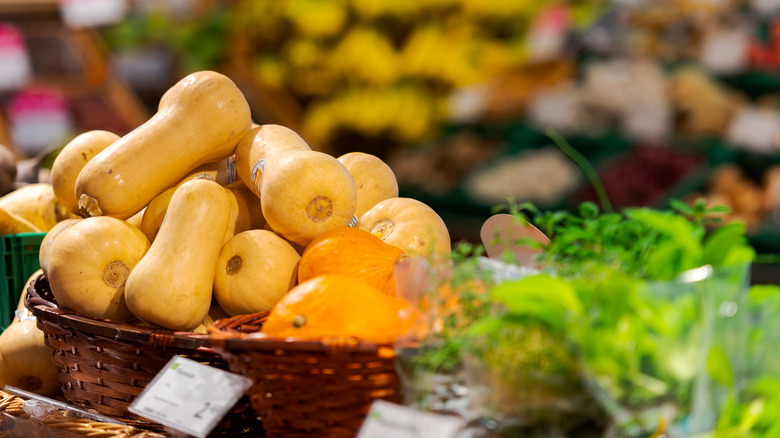 butternut squash in a supermarket