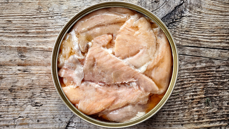 open can of canned salmon