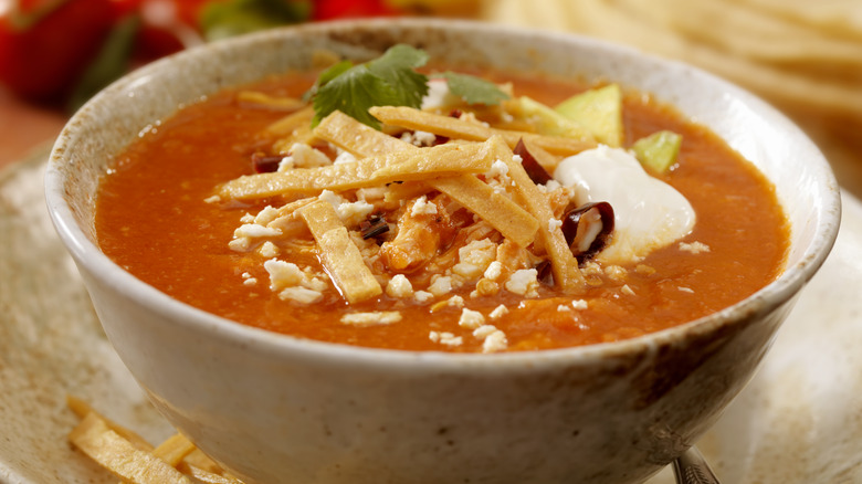 chicken tortilla soup in bowl