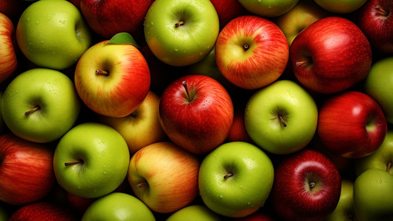 variety of red and green apples