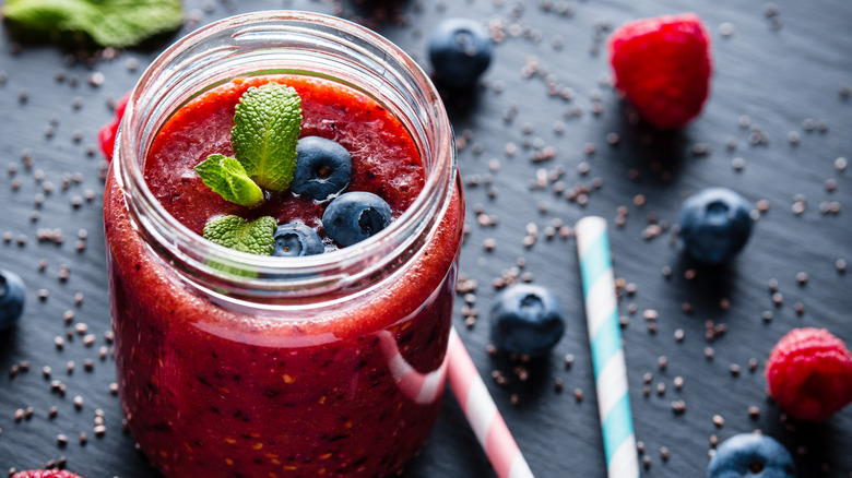Berry smoothie in glass jar