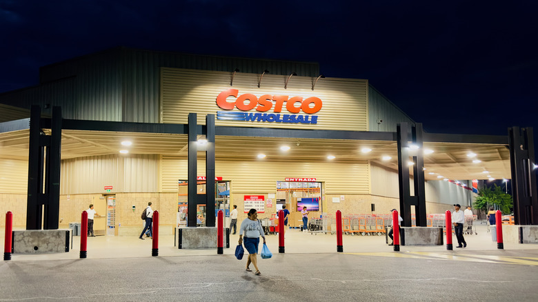 a Costco exterior at night