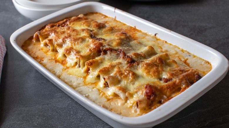 Baking dish of cannelloni