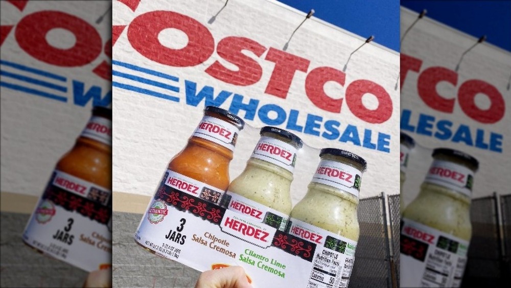 Hand holding new Costco salsa cremosa