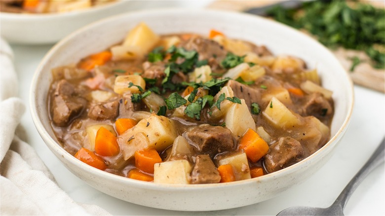 apple cider beef stew bowl