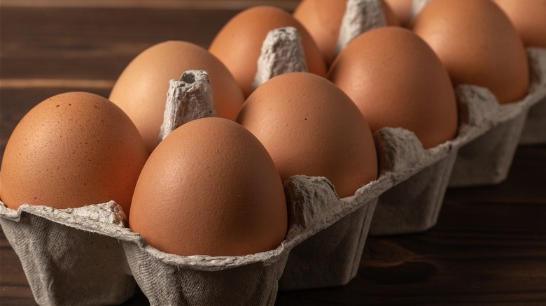 Carton of brown eggs