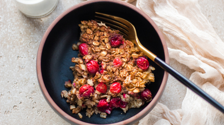 bowl of cranberry baked oatmeal