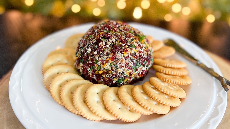 cheese ball with crackers