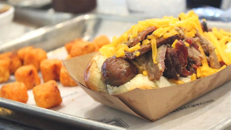 hot dog with tater tots