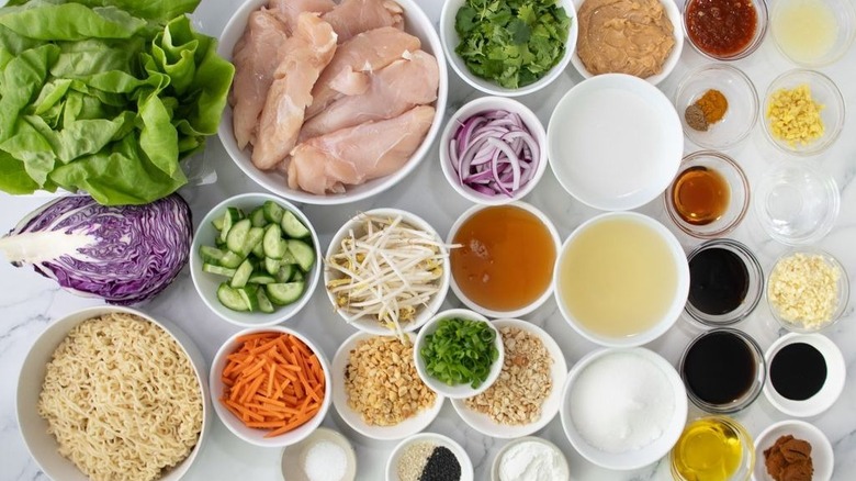 Ingredients for copycat Cheesecake Factory Thai chicken lettuce wraps