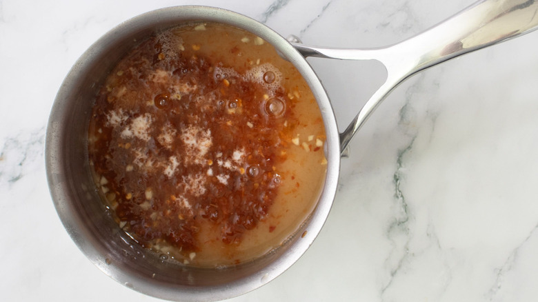 Sweet chili sauce in saucepan