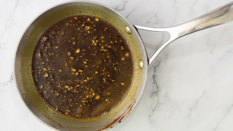 Tamarind cashew sauce in saucepan
