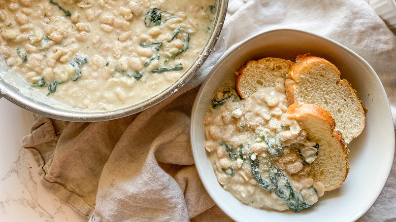 braised white beans over bread