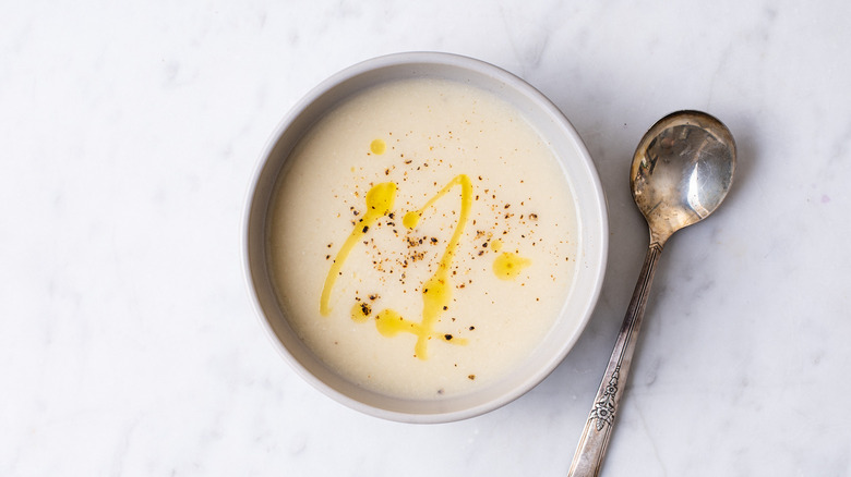 A bowl of cauliflower soup