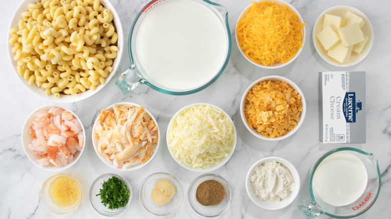 elbow macaroni, cheese, dairy, and other ingredients
