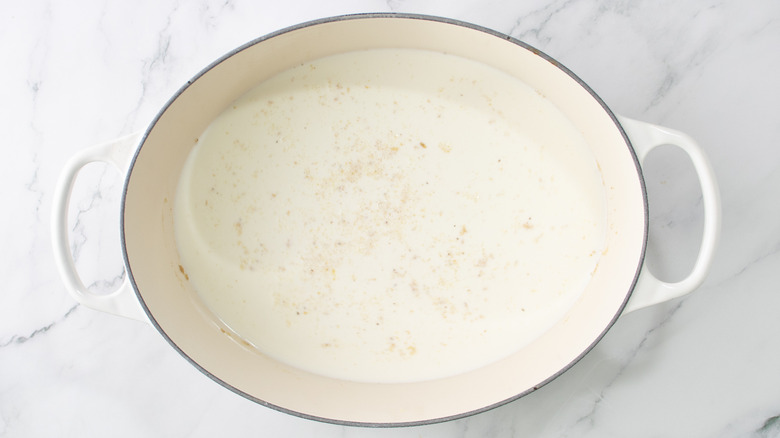 milk in white casserole dish