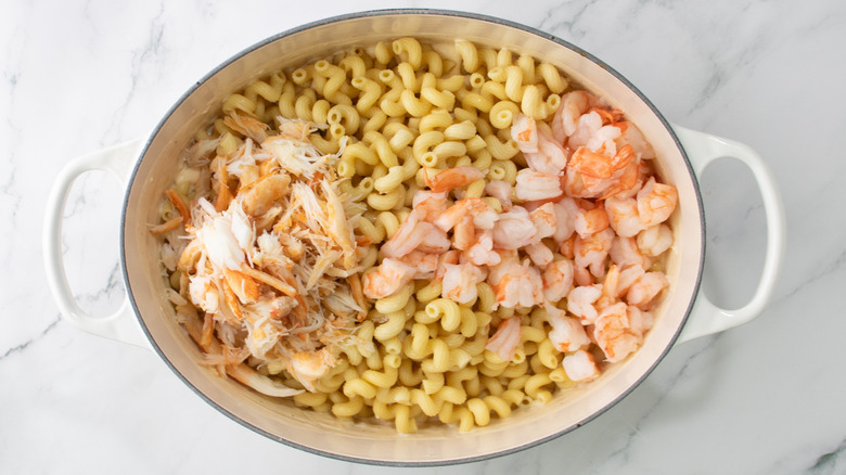 cavatappi pasta and seafood in cream sauce