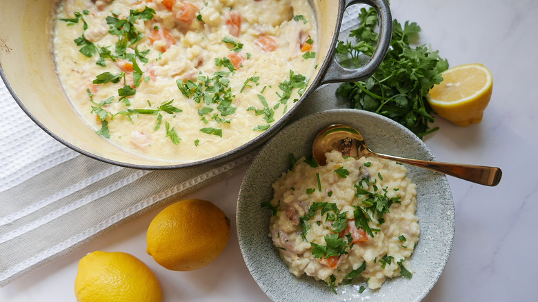 serving of lemon rice soup