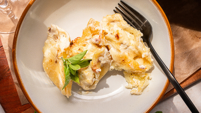 chicken stuffed pasta on plate