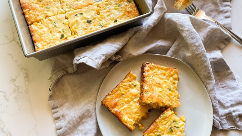 cornbread casserole served