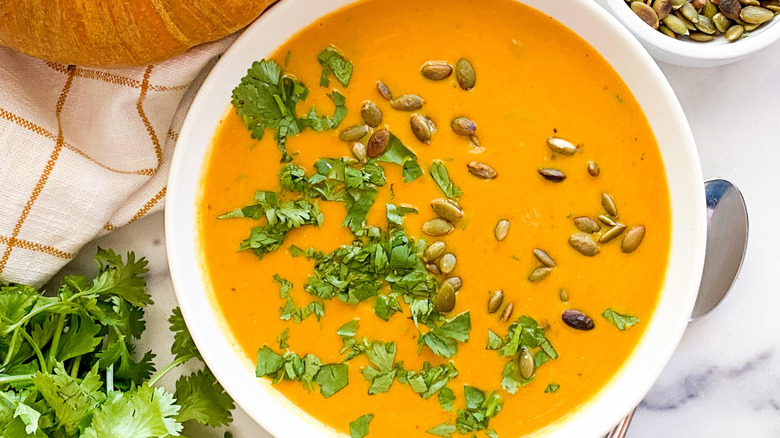 pumpkin soup in a bowl 