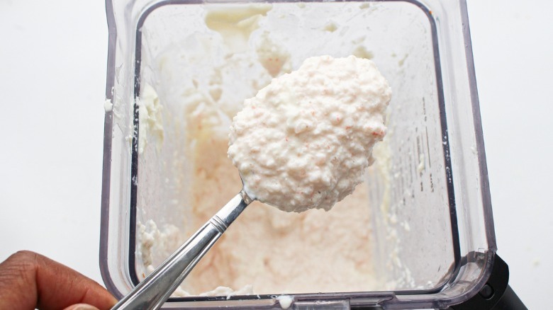 spoonful of shrimp blended with mayo