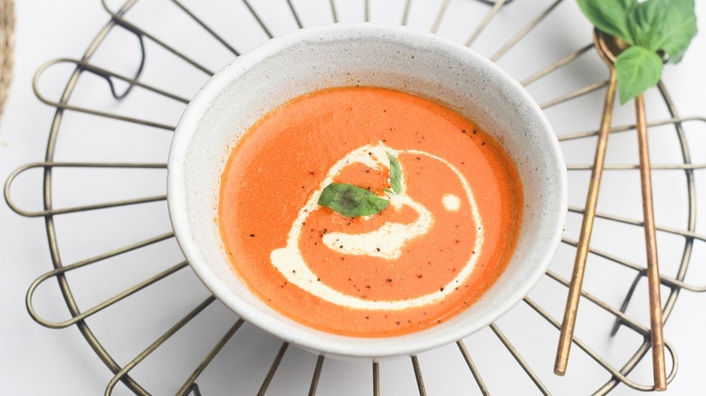 Tomato basil soup in a bowl